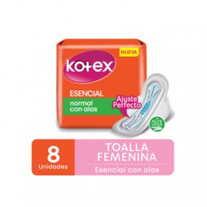 Toallitas Femeninas Kotex Esencial Normal Con Alas 8 Unidades
