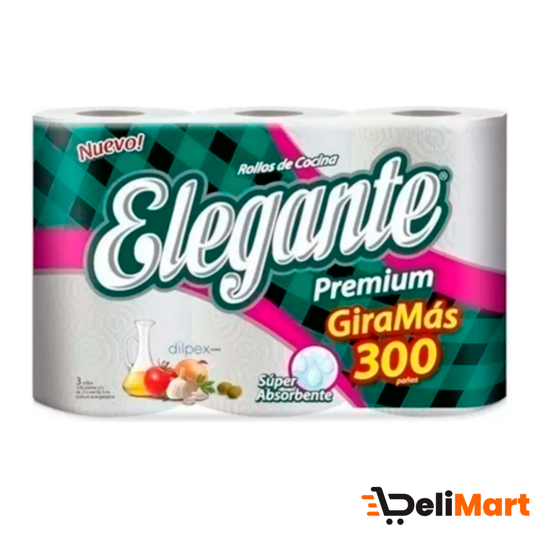 Rollo De Cocina Elegante Premium 3 rollos x 100 Paños