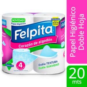 Papel Higienico Doble Hoja Felpita 4 Un X 20 Mt