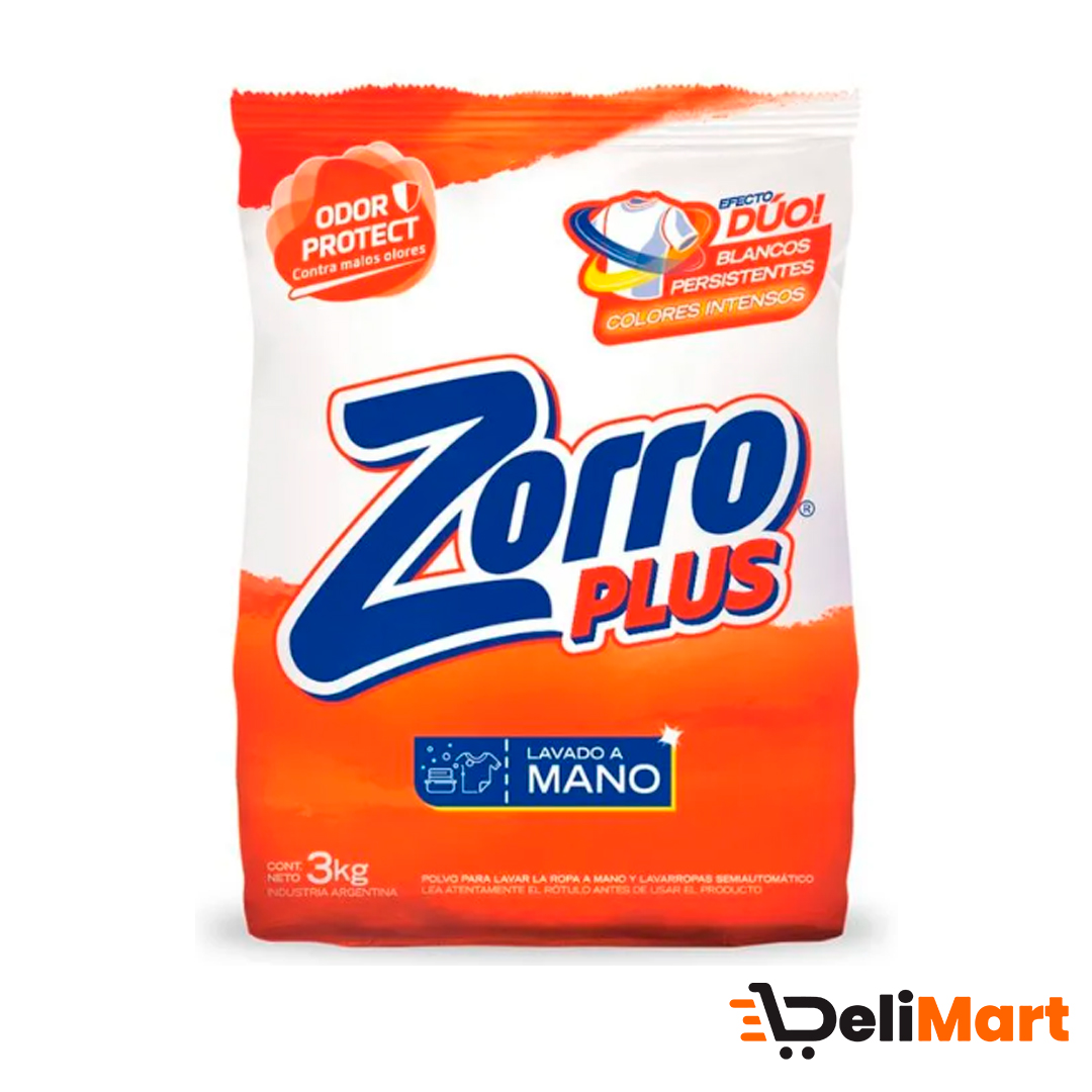 Jabón en Polvo Zorro Plus Lavado a Mano 3 kG