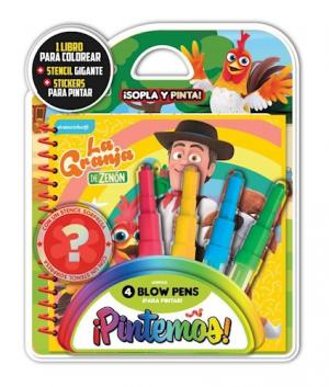 LA GRANJA DE ZENON Sopla y Pinta Libro + Stencil + Stickers + 4 Blow Pens