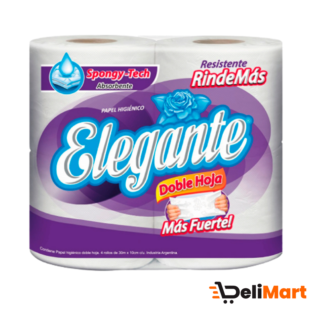 Papel Higienico Doble Hoja Elegante 4 Rollos x 30 m x 10 Cm