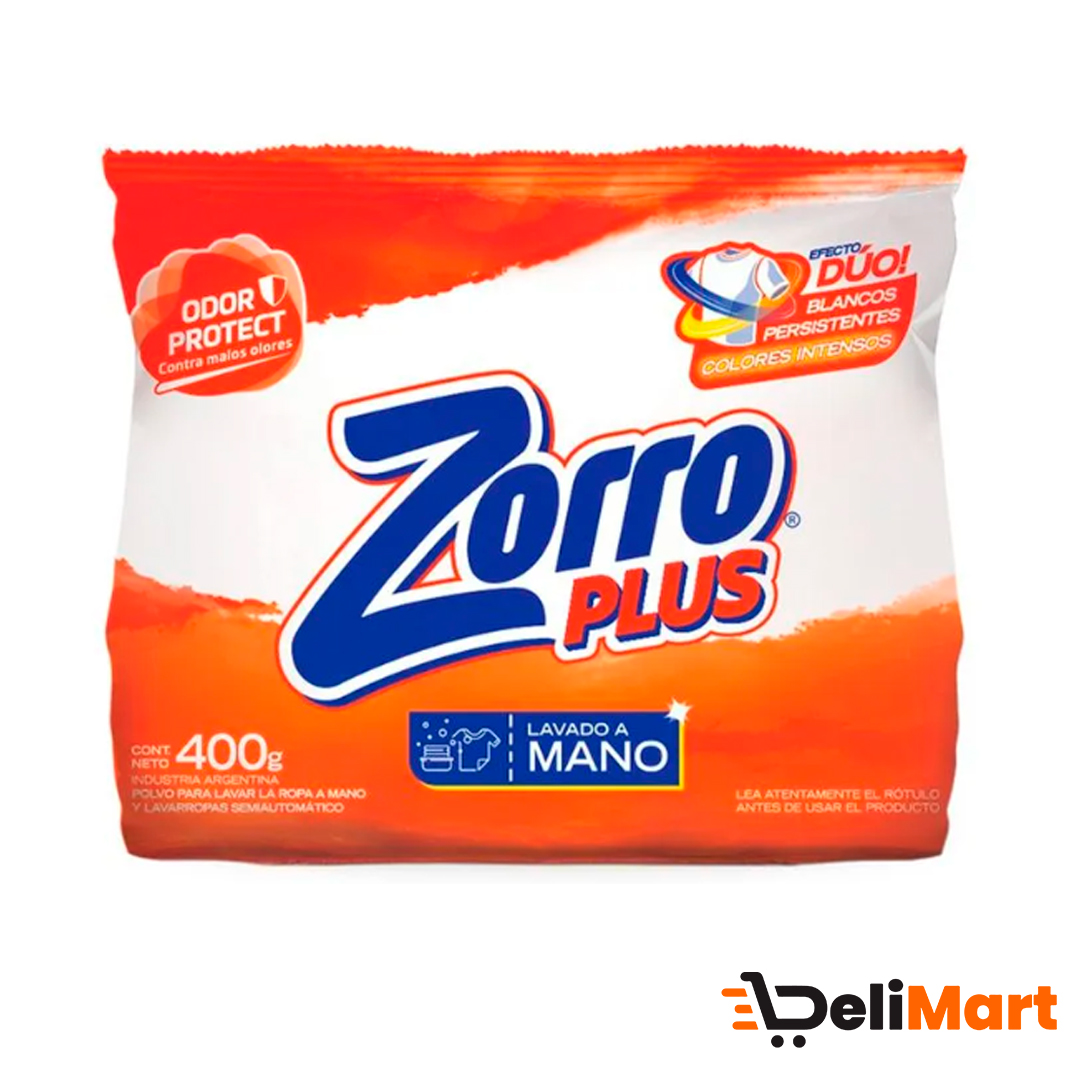 Jabon en Polvo Regular Zorro Plus Lavado a Mano x 400gr