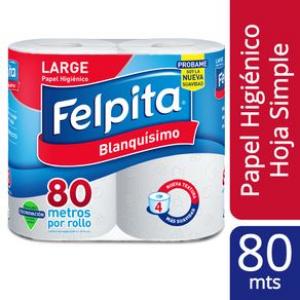 Papel Higienico Felpita Hoja Simple 4 Un 80 Mt