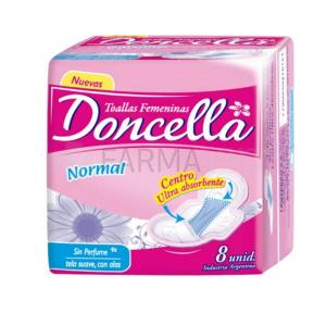 Toallitas Femeninas Doncella C/Alas Sin Perfume 8 Unid.