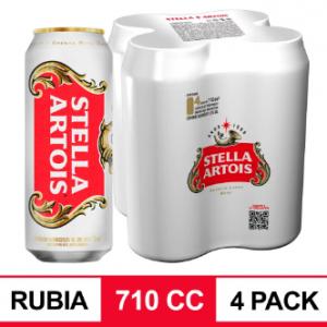 * Cerveza Rubia Stella Artois Lata 710 Cm Pack x4