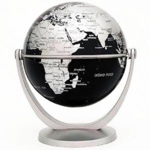 Globo Terraqueo Base de Plastico 10 Cm Negro y Plateado