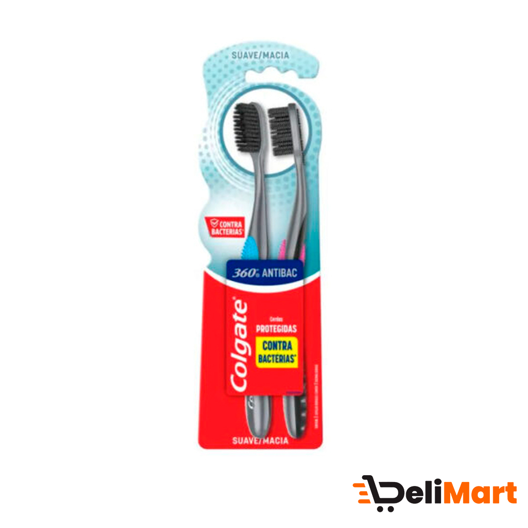 Cepillo Dental Colgate 360º Antibacterial Suave x2 un.