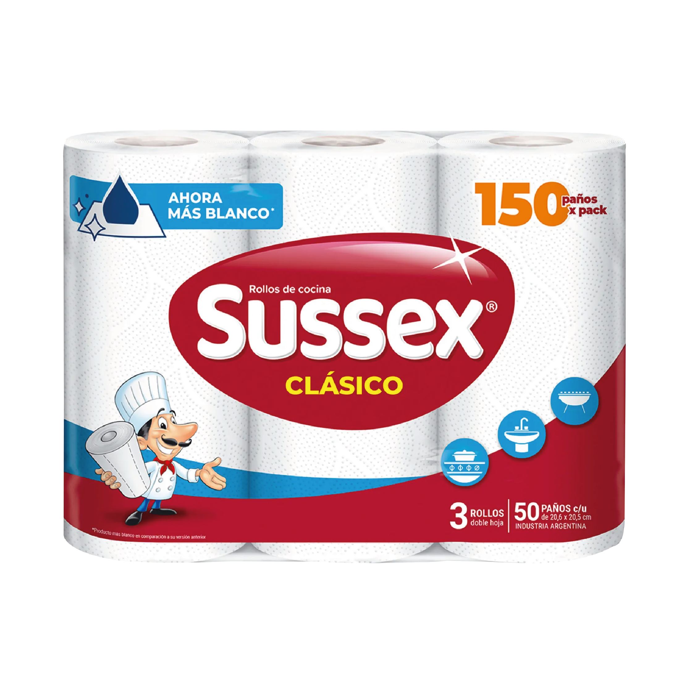 Rollo de Cocina Sussex Clasico 3 Rollos 50 Paños