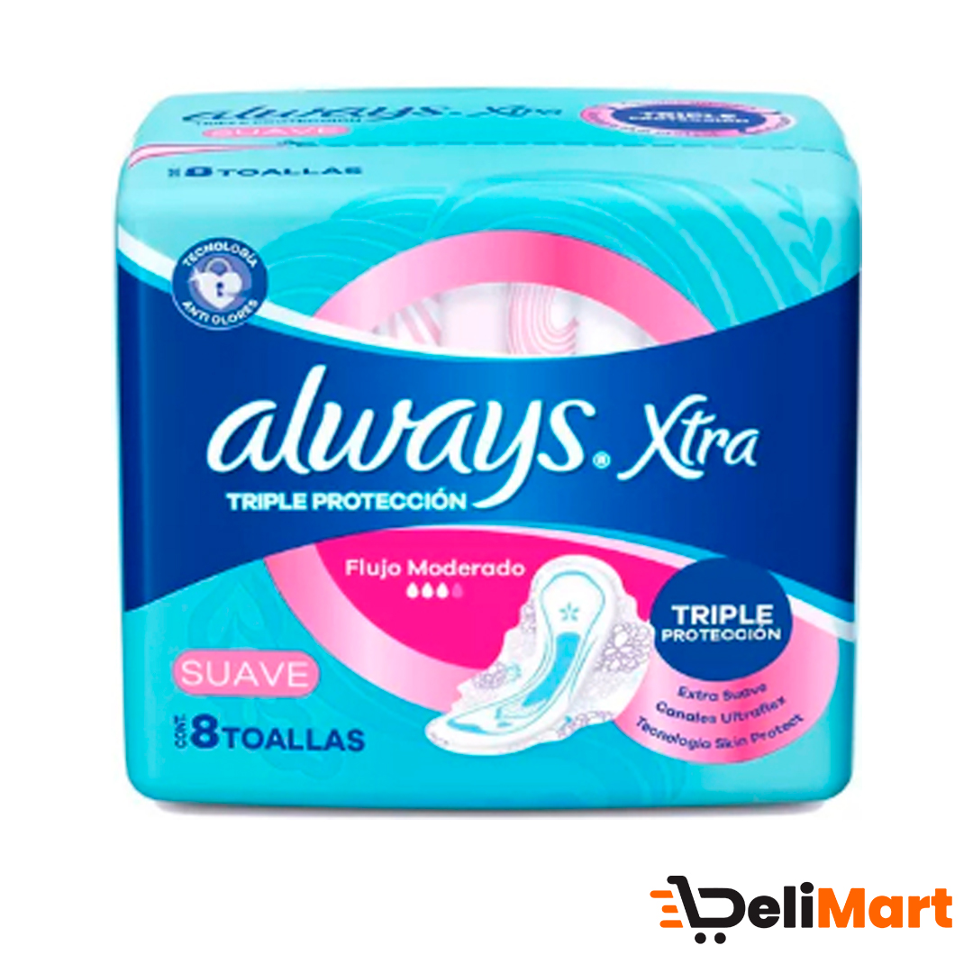 Toallitas Always Xtra Triple Proteccion Suave 8 Unidades